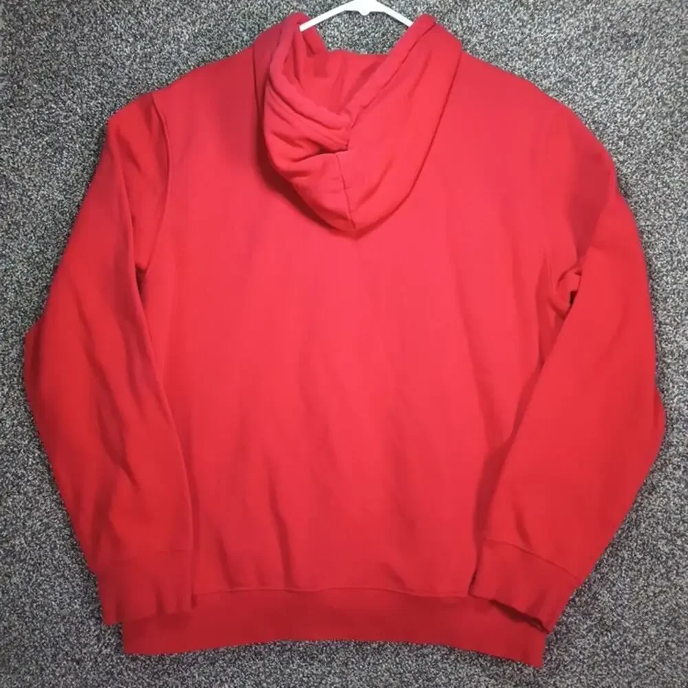 The North Face Red White Big Logo Hoodie Mens Medium Pullover Drawstring Cotton